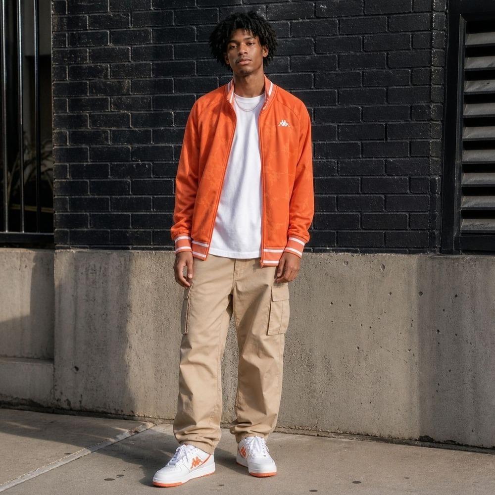 KAPPA Men's Track Jacket MEDIUM Orange Full Zip Logo Sport Athleisure 18223